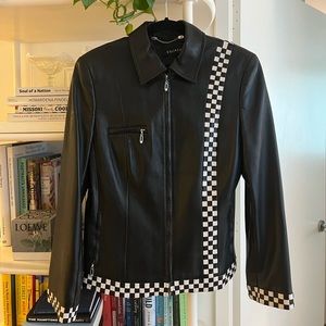 Escada Vintage Leather Jacket with Woven Checkered Detail